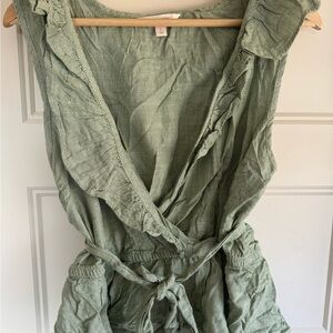 Green Stripe criss-cross peplum top with tie